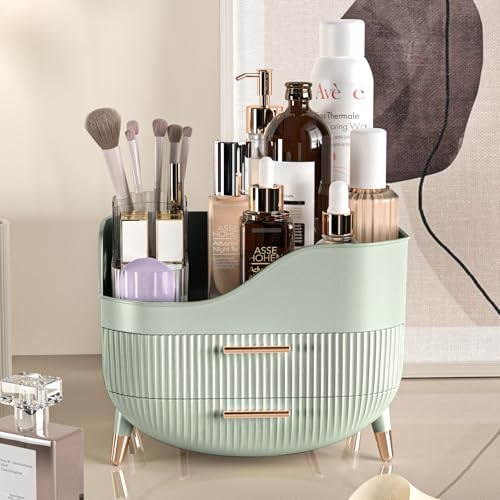 Sage Green Pajiriona Makeup Organizer with Drawers & Handle – Large Vanity Storage