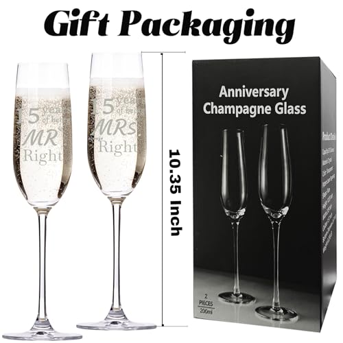 15th Anniversary Champagne Flutes Set of 2 with Gift Box – Crystal Glass, Elegant Design