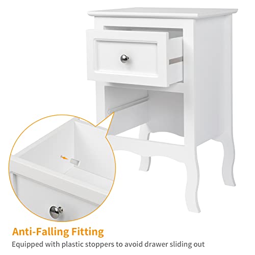 2-Drawer Wooden Nightstand Set, Small Bedside Table with Storage, White