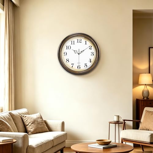 12-Inch Vintage Wall Clock, Silent Non-Ticking Antique Bronze Clock
