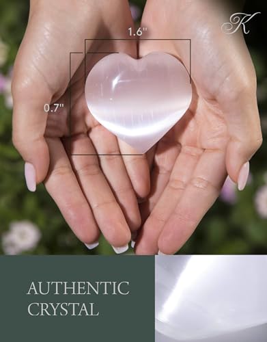 Selenite Heart Worry Stone - Satin Spar Palm Stone for Cleansing & Protection