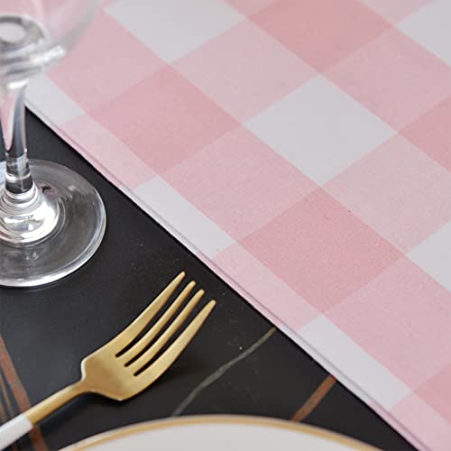 NATUS WEAVER Pink & White Buffalo Check Table Runner 12 x 60 in — 2-Sided Cotton, Pink&White, 1 pc