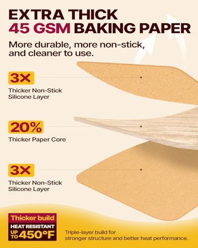 Unbleached Precut Parchment Paper Sheets 12x16 - Heavy Duty Non-Stick 200 Count