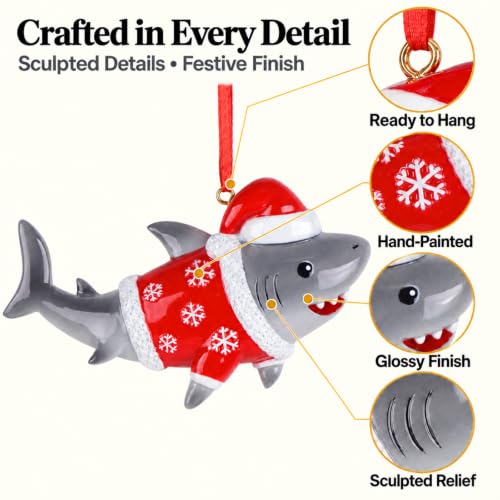 Personalized Shark Christmas Ornament 2026 — Sea Creature with Santa Hat ( variation: Christmas Shark )