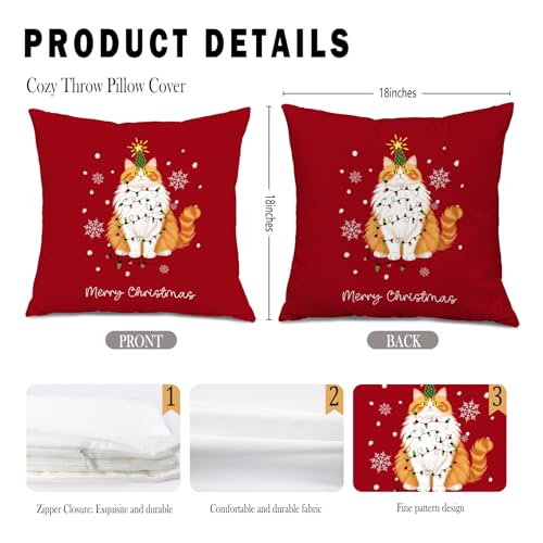 GDJIEGBC Funny Orange Cat Christmas Pillow Cover 18x18 P — Seasonal Home Decor