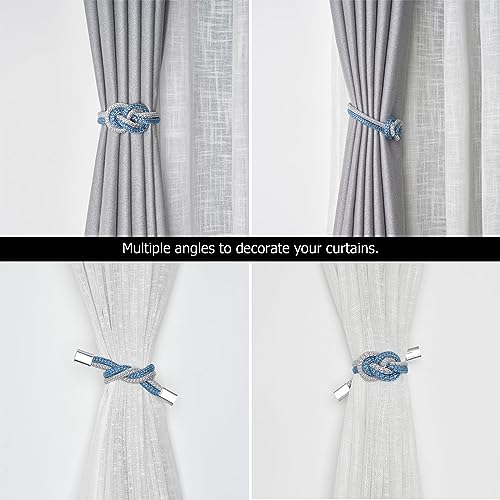 Magnetic Curtain Tiebacks, 2-Pack Hand-Woven Rope Holdbacks for Drapes