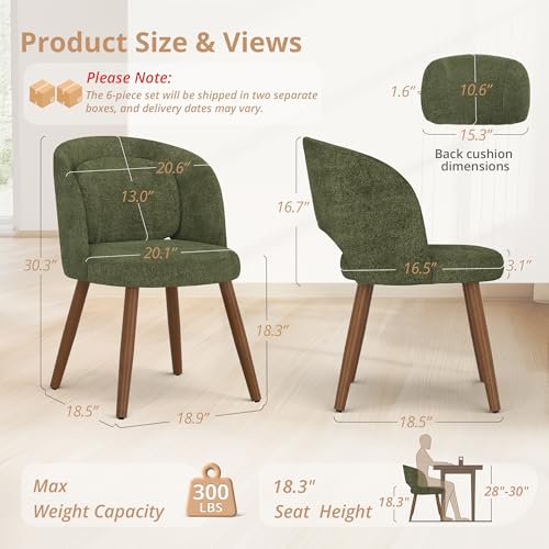 Upholstered Dining Chairs Set of 4, Modern Green Linen Kitchen Chairs