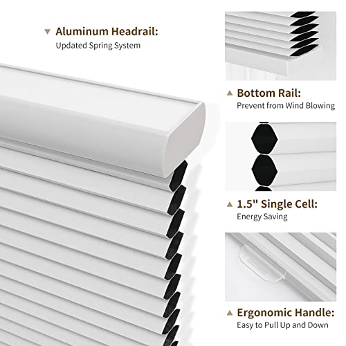 Cordless Blackout Cellular Shades, 35" W x 64" H, White - Thermal Insulated Honeycomb Blinds