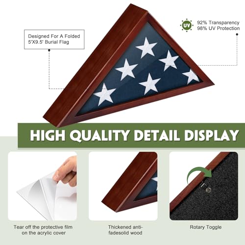 Burial Flag Display Case for 5'x9.5' Flag - Wooden Memorial Shadow Box