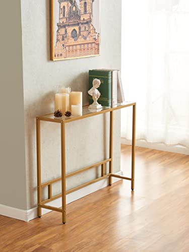 Modern Tempered Glass Console Table with Gold Metal Frame for Entryway