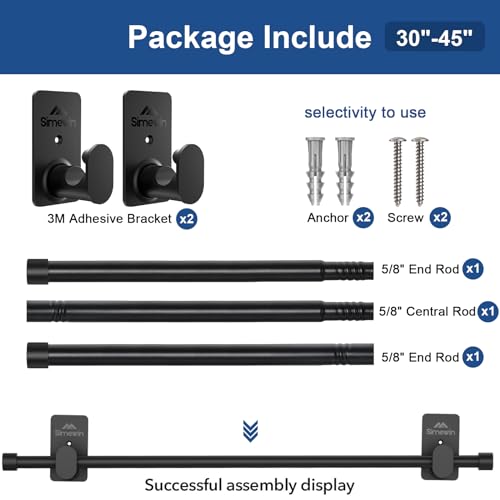 No Drill Window Curtain Rod Set with Adhesive Brackets - 30-45 Inch, Black