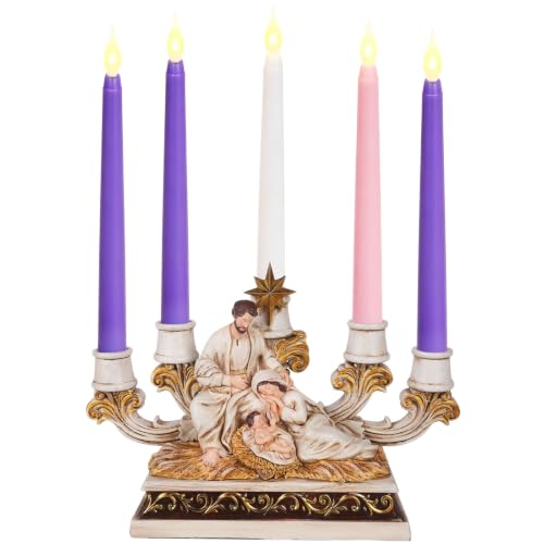 Large Holy Family Nativity Advent Candle Holder - 13.8" White Resin