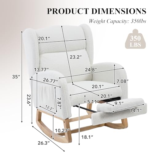 Teddy Upholstered Nursery Rocking Chair with Adjustable Footrest