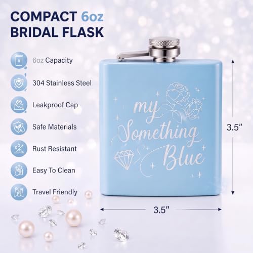 Blue Stainless Steel Bachelorette Gift Flask for Bride – 6 oz Wedding Accessories