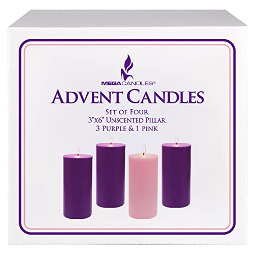 Unscented Christmas Advent Candles Set - Round Pillar, 4 Pack, 3" x 6"