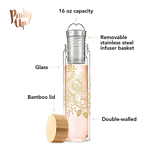 Pinky Up Blair Travel Infuser Mug 16 Oz Bouquet Double-Walled Glass