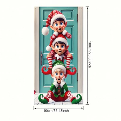 BlissYard Elf Door Cover 35x71 Inch Christmas Polyester Banner