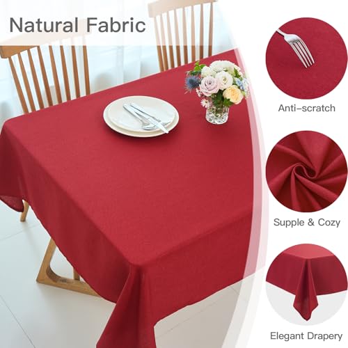 Maxmill Red Rectangular Linen Textured Waterproof Tablecloth 52 x 84 Inches