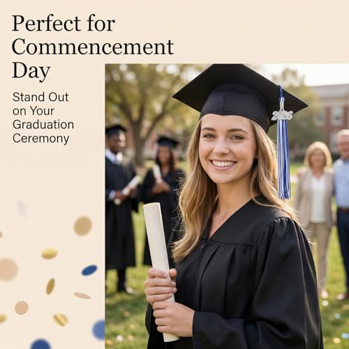 2026 Graduation Tassel with Gold Year Charm - Blue and White Cap Accessory