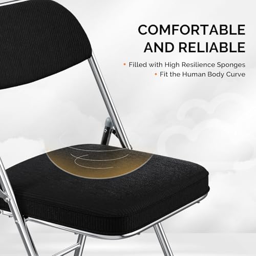 Padded Folding Chair with Corduroy Fabric Seat, Metal Frame, 350 lbs Cap