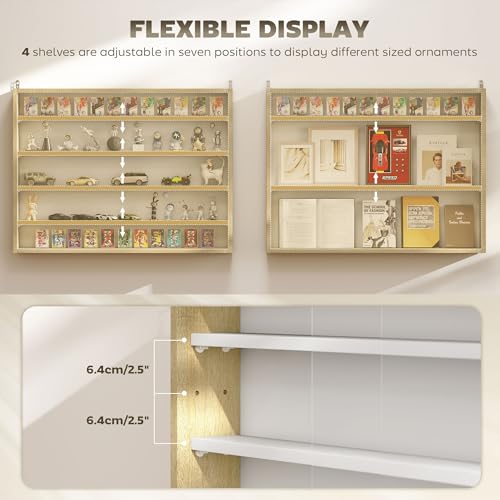 5-Tier Wall Mounted Glass Display Cabinet with Adjustable Shelves