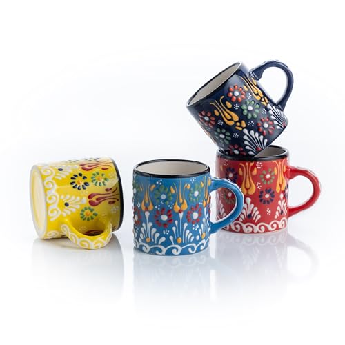 SULTAN'S GARDEN Handmade Ceramic Espresso Cups Set of 4, 5 Oz, Multicolor, Microwave & Dishwasher Safe by Elyese