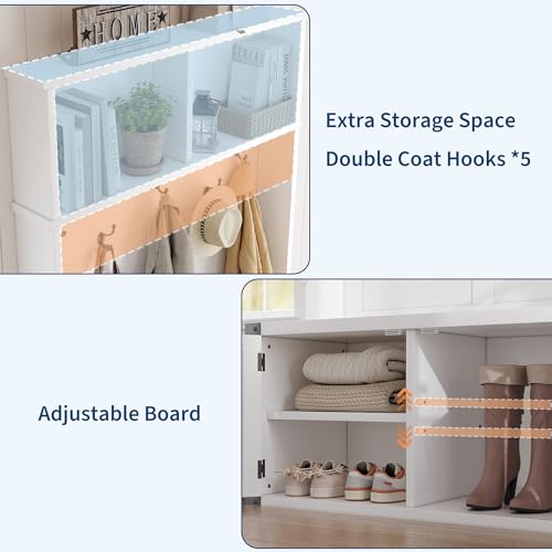Farmhouse Entryway Hall Tree with Bench, Shoe Storage, and Coat Rack