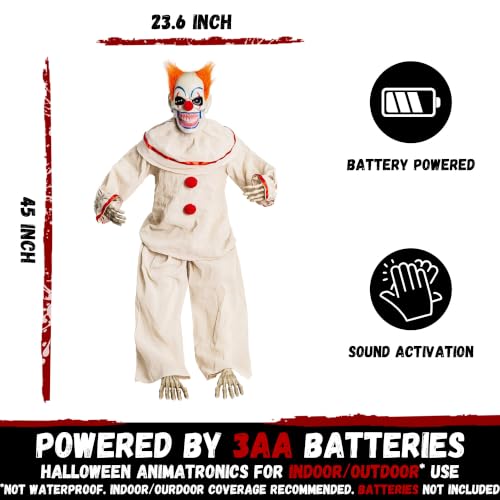 Animated Halloween Sitting Clown Animatronic Prop with Sound & Light-Up Eyes