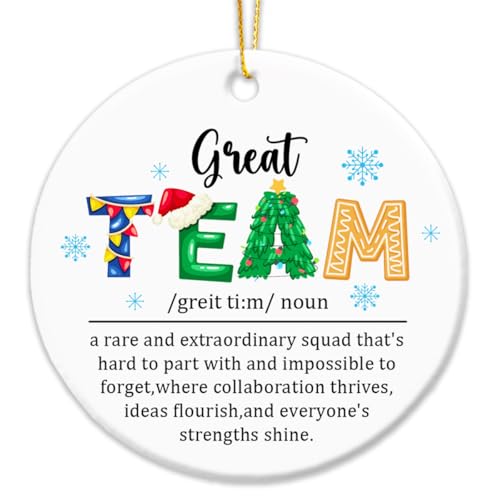 Team Inspirational Christmas Hanging Ornament with Golden Ribbon - Ceramic Keepsake for Xmas Tree Decor - Includes 'Team' Variation
