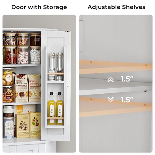 72-inch Farmhouse Corner Pantry Cabinet with Adjustable Shelves, White