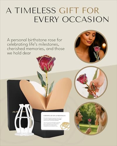 Forever Rose Hand-Dipped in 24K Gold - July Ruby Birthstone Gift