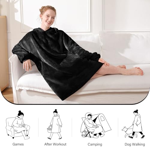 Oversized Wearable Blanket Hoodie with Pocket - Soft Sherpa Fleece