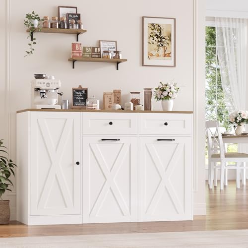 HOSTACK 12.5 Gallon Dual Trash Can Cabinet - White Kitchen Storage