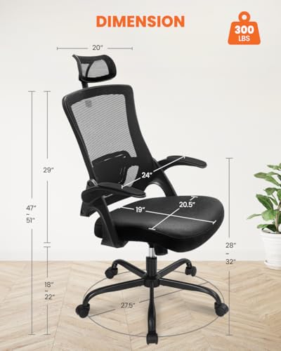 Ergonomic Office Chair with Adjustable Lumbar Headrest and Flip-Up Armrests