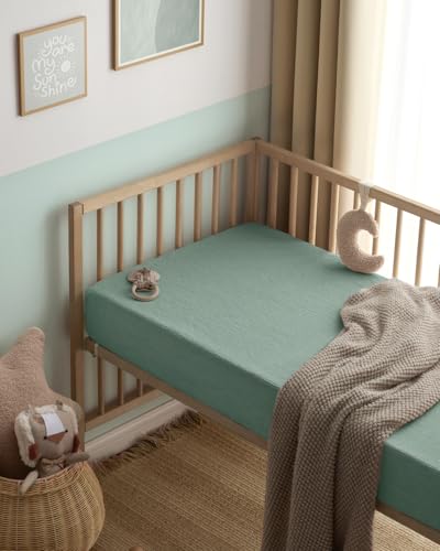 Blissful Diary Muslin Crib Sheets 2 Pack - Sage Checkerboard 28x52