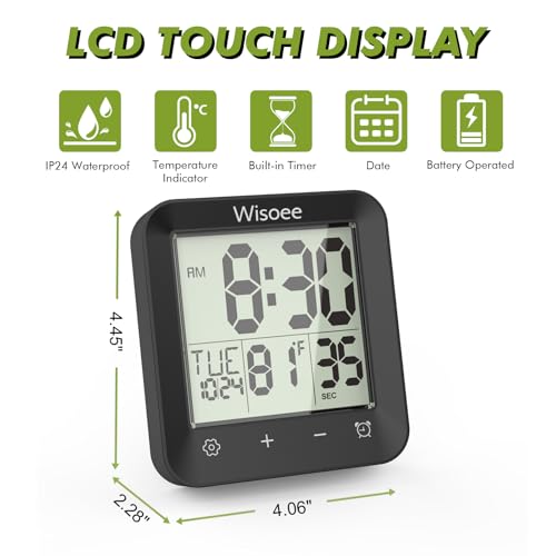 Waterproof Digital Shower Clock with Countdown Timer and Temperature Display