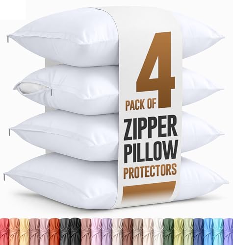 Zippered Pillow Protectors - Queen Size Brushed Microfiber, 4 Pack