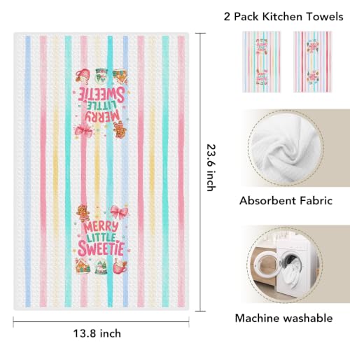 GHUSDFM Retro Pink Christmas Kitchen Towels - 2 Pack, Striped Cute Dish Towels, Christmas Sweetie 786