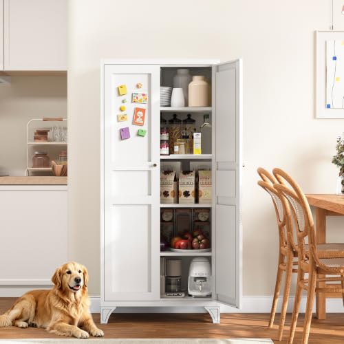 61" Tall Metal Storage Cabinet with 2 Doors & Adjustable Shelves - White