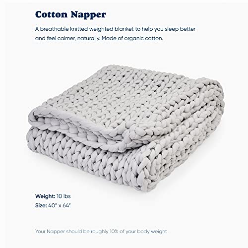 Organic Cotton Weighted Blanket - Hand-Knit Cooling Throw, 10 lbs, Moonstone