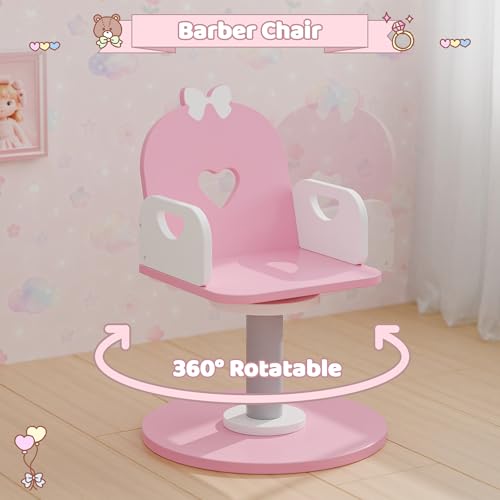 Kids Wooden Vanity Set with Lighted Mirror, Barber Chair & Salon Accessories
