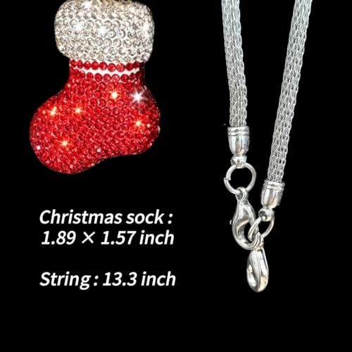Christmas Sock Car Pendant with Crystal Rhinestones – Violetfox Xmas Tree Decor for Rear View Mirror