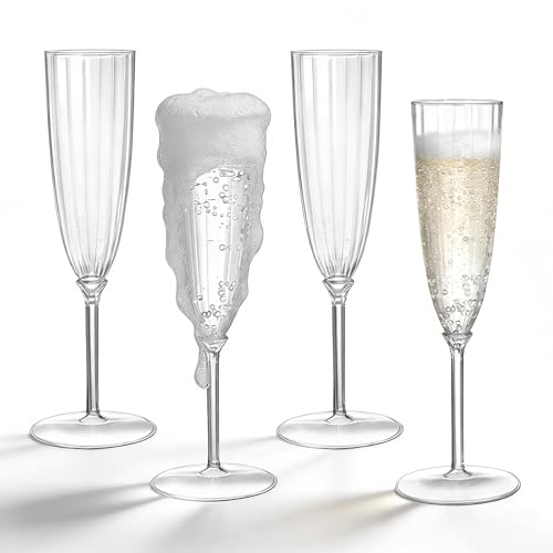 QualQuot 18 Pack Clear Plastic Champagne Flutes 5 oz for Weddings & Parties