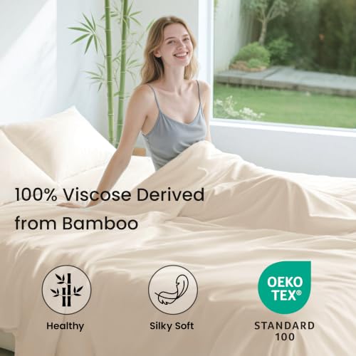 Love's cabin 4-Piece Queen Bamboo Sheet Set - Cooling Bedding, Beige