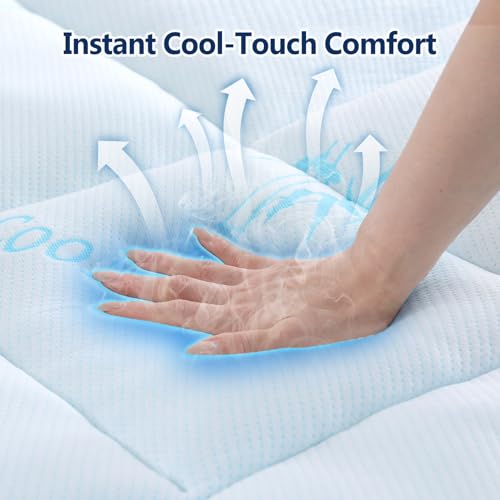 DOWNCOOL Queen Cooling Memory Foam Mattress Topper - Waterproof Bamboo Top