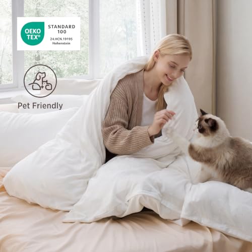 Bedsure White Queen Duvet Cover Set with Zipper Closure, Prewashed Microfiber Bedding