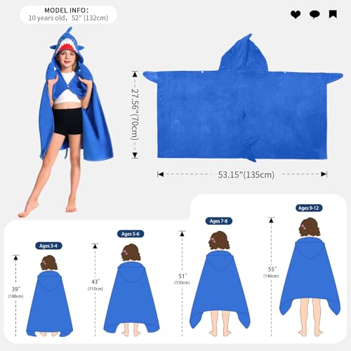 Kids Shark Hooded Towel Wrap - Soft Microfiber Beach & Bath Poncho