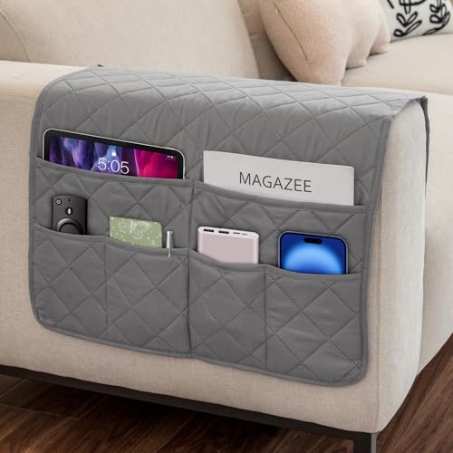 Armrest Organizer for Recliner and Sofa, 6-Pocket Storage Caddy (Grey)