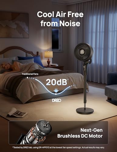 Dreo Upgraded Quiet Standing Fan for Bedroom - 90ft Airflow Oscillating Pedestal Fan with DC Motor