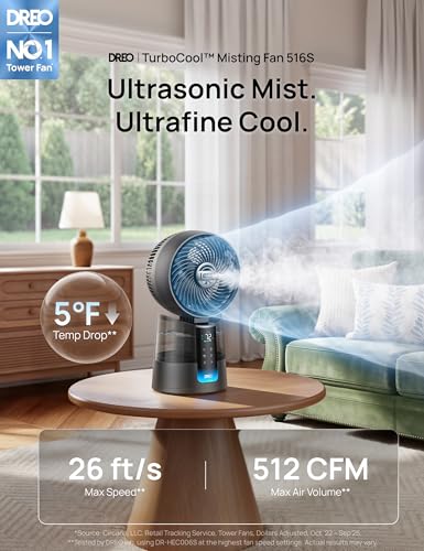 DREO TurboCool Misting Fan with App Control and Oscillating Air Flow